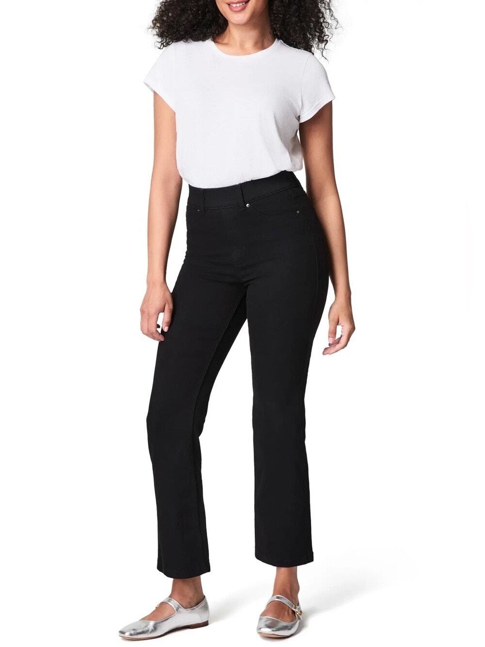Spanx Pants Denim Jeans XL Pullon Kick Flare Black EveryWear Stretch